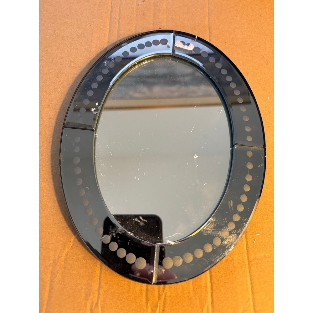 Vintage IKEA Borlevag Table Mirror Venetian Art Deco Frosted Dot Oval Vanity